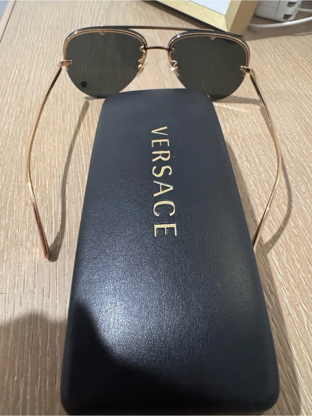Versace Black and Gold Pilot Sunglasses
